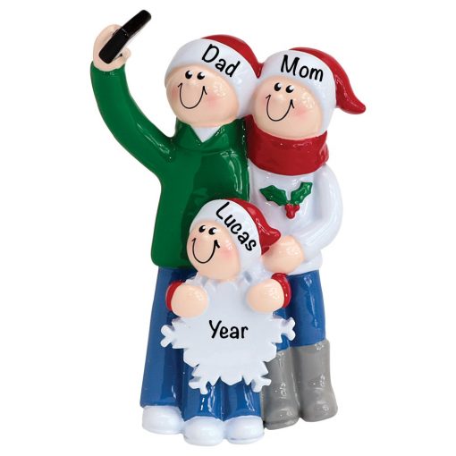 1603-3 Selfie Family of 3 Personalized Christmas Ornament