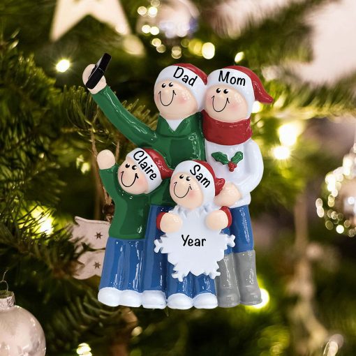 Personalized Selfie Family of 4 Christmas Ornament