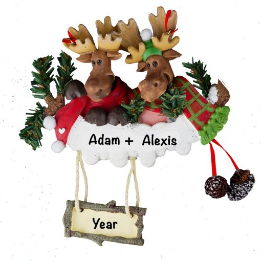 Moose Couple Personalized Christmas Ornament