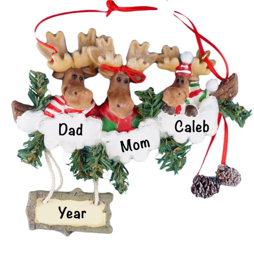 Moose Family of 3 Personalized Christmas Ornament