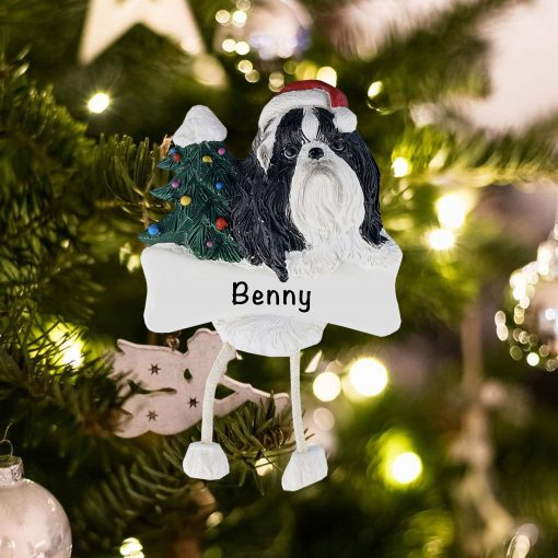 Personalized Shih Tzu Black and White Christmas Ornament