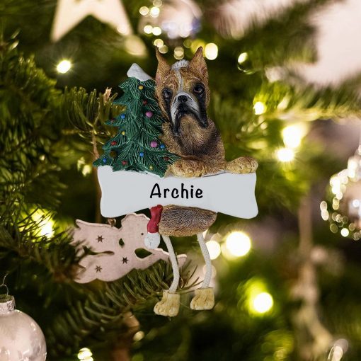 Personalized Boxer Fawn Cropped Christmas Ornament