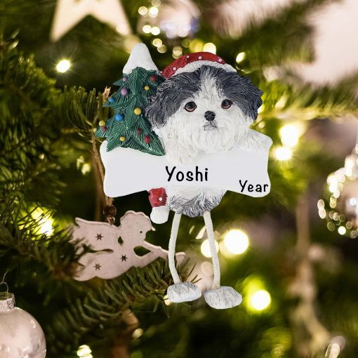 Personalized Black and White Shih Tzu Puppy Christmas Ornament