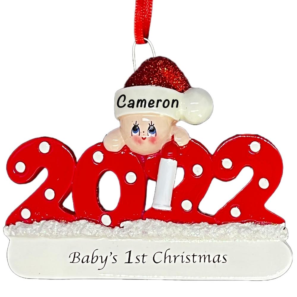 Baby First Christmas Ornament - Personalized Baby's 1st Christmas Ornament - Red Boy Girl
