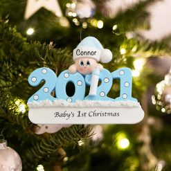 Baby's First Christmas Ornament Personalized Blue Boy