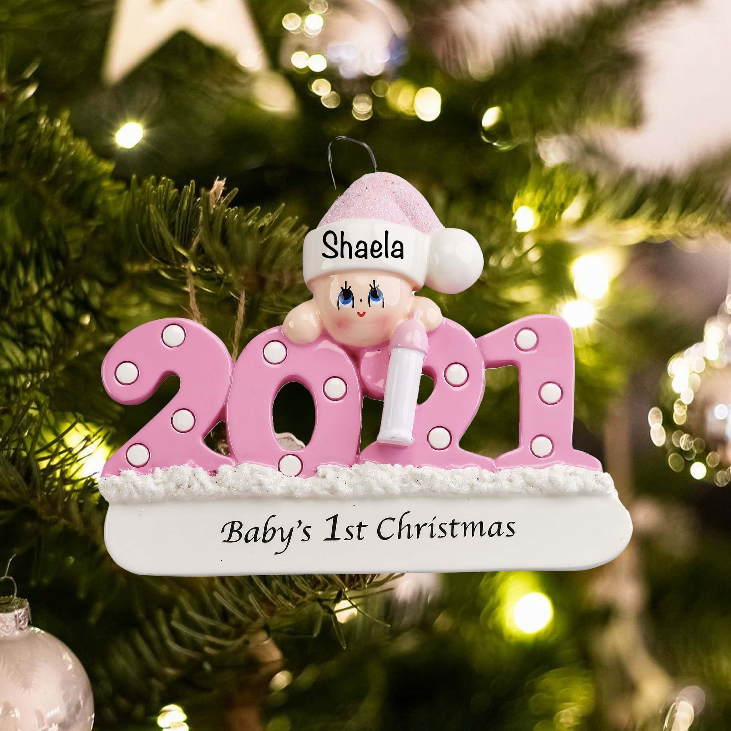 Personalized Baby's First Christmas Girl Pink Ornament 2021 