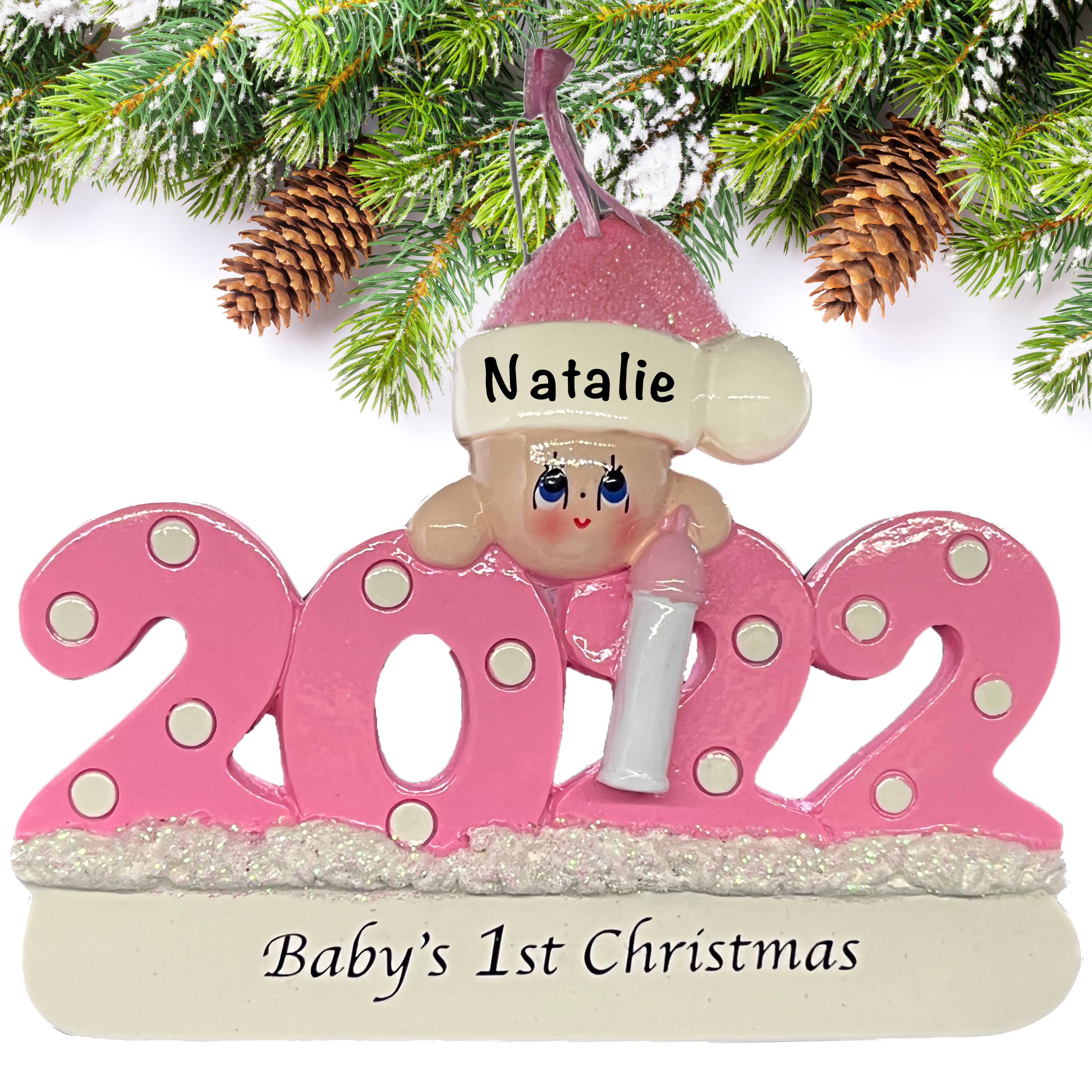 2018 Pink Girl Mitten Personalized Christmas Ornament New Baby's 1st Christmas 