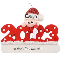 1421R 2023 Baby First Christmas Ornament - Baby Girl, Boy, Red 2023 1st Ornament for Christmas Tree - Holiday Traditions Gift