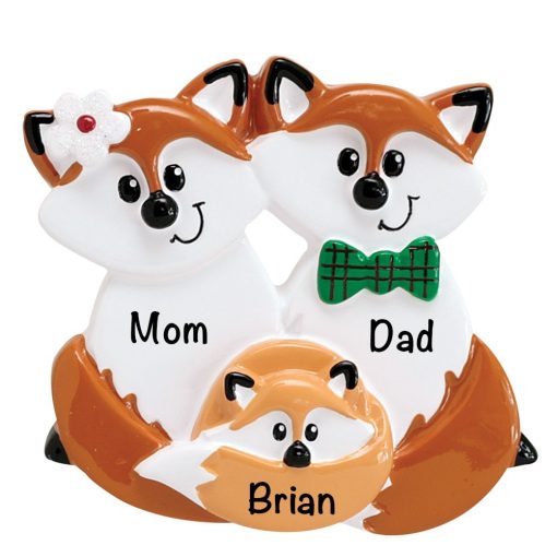 Fox Family of 3 Personalized Christmas Ornament