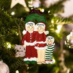 Personalized Pajama Family of 3 Christmas Ornament