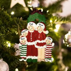 Personalized Pajama Family of 5 Christmas Ornament