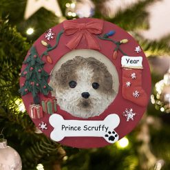 Personalized Shih Tzu Tan and White Puppy Cut Christmas Ornament