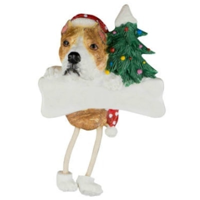 Pit Bull Tan and White Personalized Christmas Ornament
