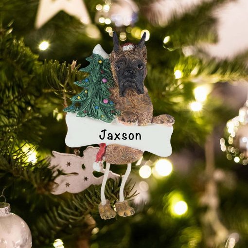 Personalized Boxer Brindle Cropped Christmas Ornament