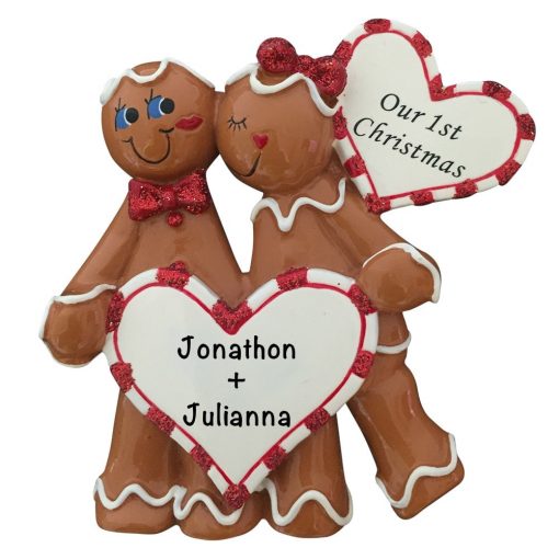 Gingerbread Heart Couple Personalized Christmas Ornament