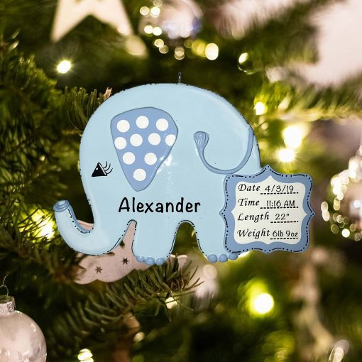 Personalized Blue Babys First Christmas Elephant Christmas Ornament