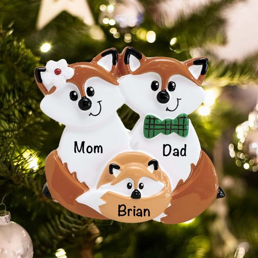 Personalized Fox Family of 3 Christmas Ornament