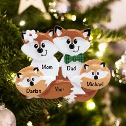 Personalized Fox Family of 4 Christmas Ornament