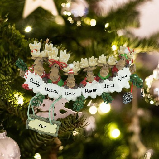 Personalized Moose Family of 6 Christmas Ornament