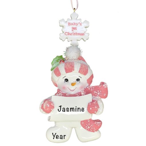 Pink Baby's 1st Christmas Snowman Girl Christmas Ornament