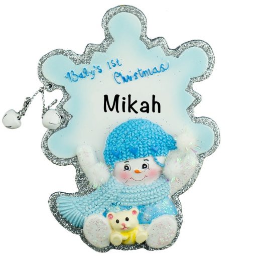 Baby's 1st Christmas Blue Snowflake Personalized Christmas Ornament