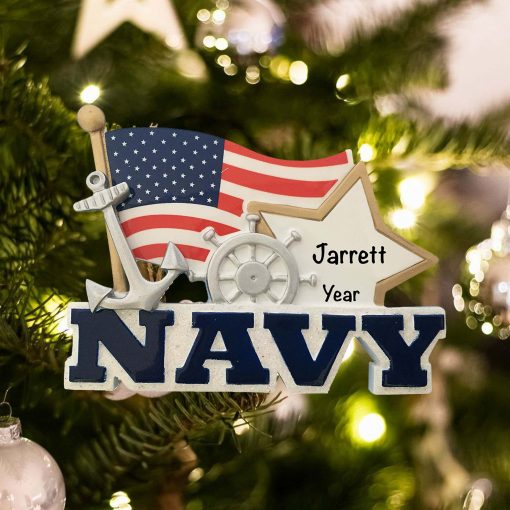 Personalized US Navy Flag and Star Christmas Ornament