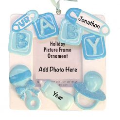 Blue Baby Photo Frame Personalized Christmas Ornament