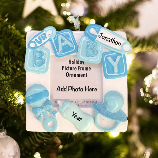 Personalized Blue Baby Photo Frame Christmas Ornament