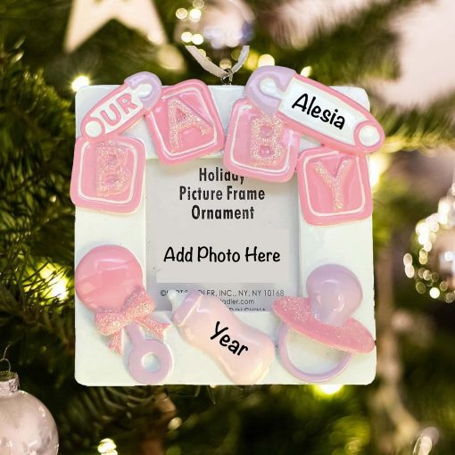 Personalized Pink Baby Photo Frame Christmas Ornament