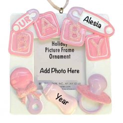 Pink Baby Photo Frame Personalized Christmas Ornament
