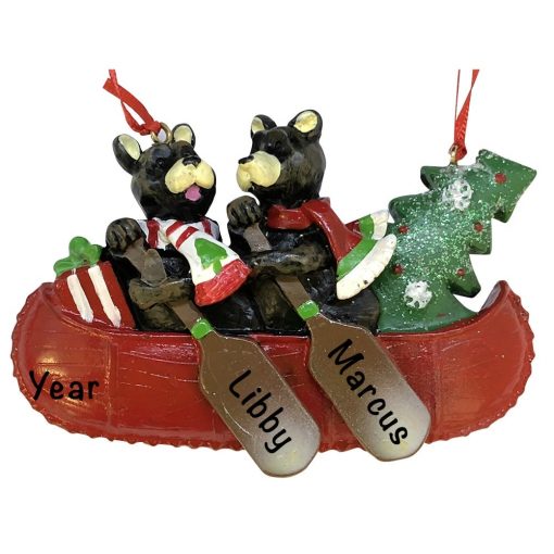 Bear Canoe Couple Personalized Christmas Ornament