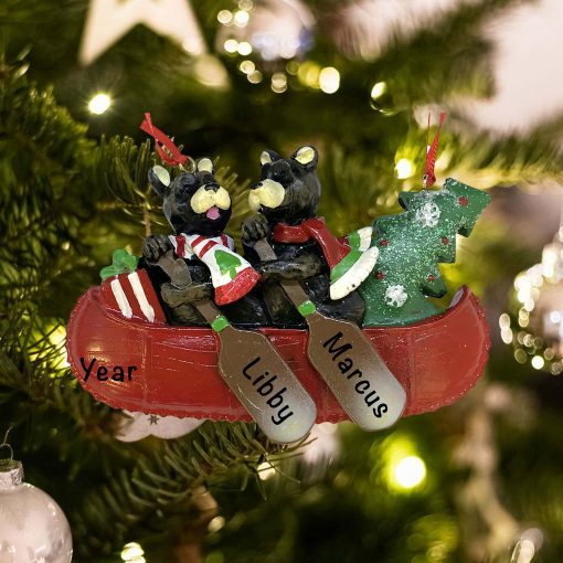 Personalized Bear Canoe Couple Christmas Ornament
