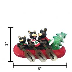Bear Canoe Family of 3 Personalized Christmas Ornament