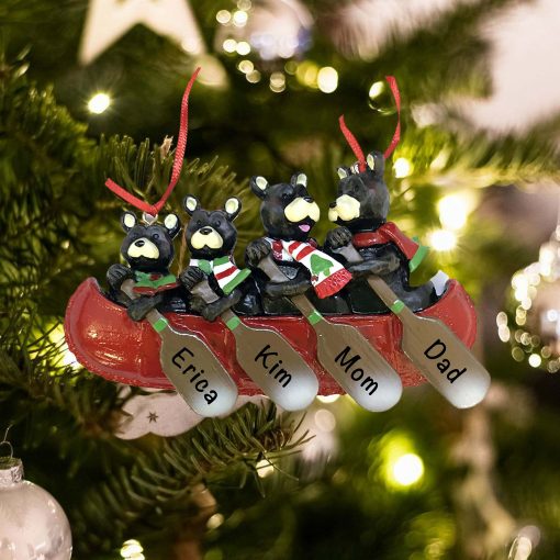 Personalized Bear Canoe Family of 4 Christmas Ornament