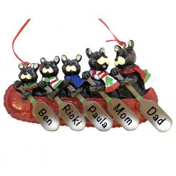 Bear Canoe Family of 5 Personalized Christmas Ornament