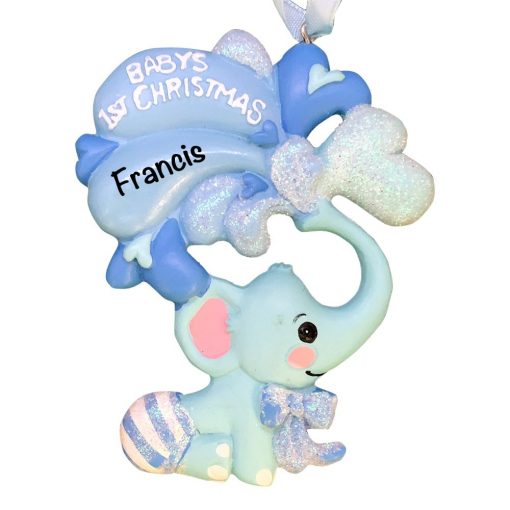Blue Baby's 1st Christmas Elephant Personalized Christmas Ornament