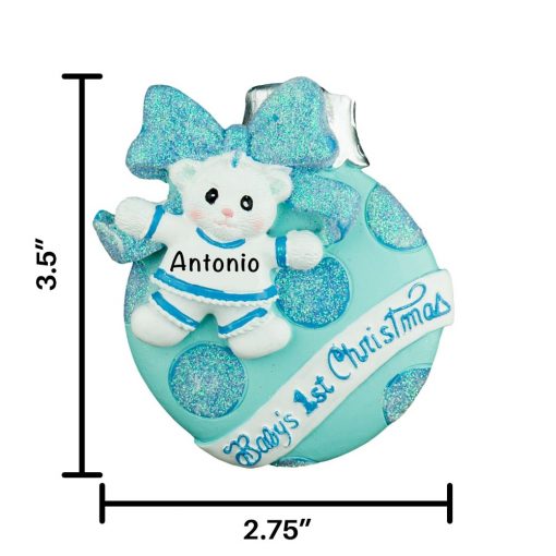 Babys First Christmas Blue Ball Personalized Ornament