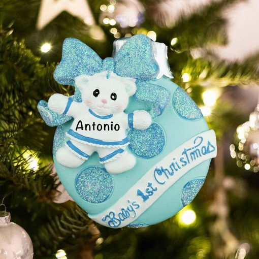 Personalized Baby's 1st Christmas Blue Christmas Ball Christmas Ornament