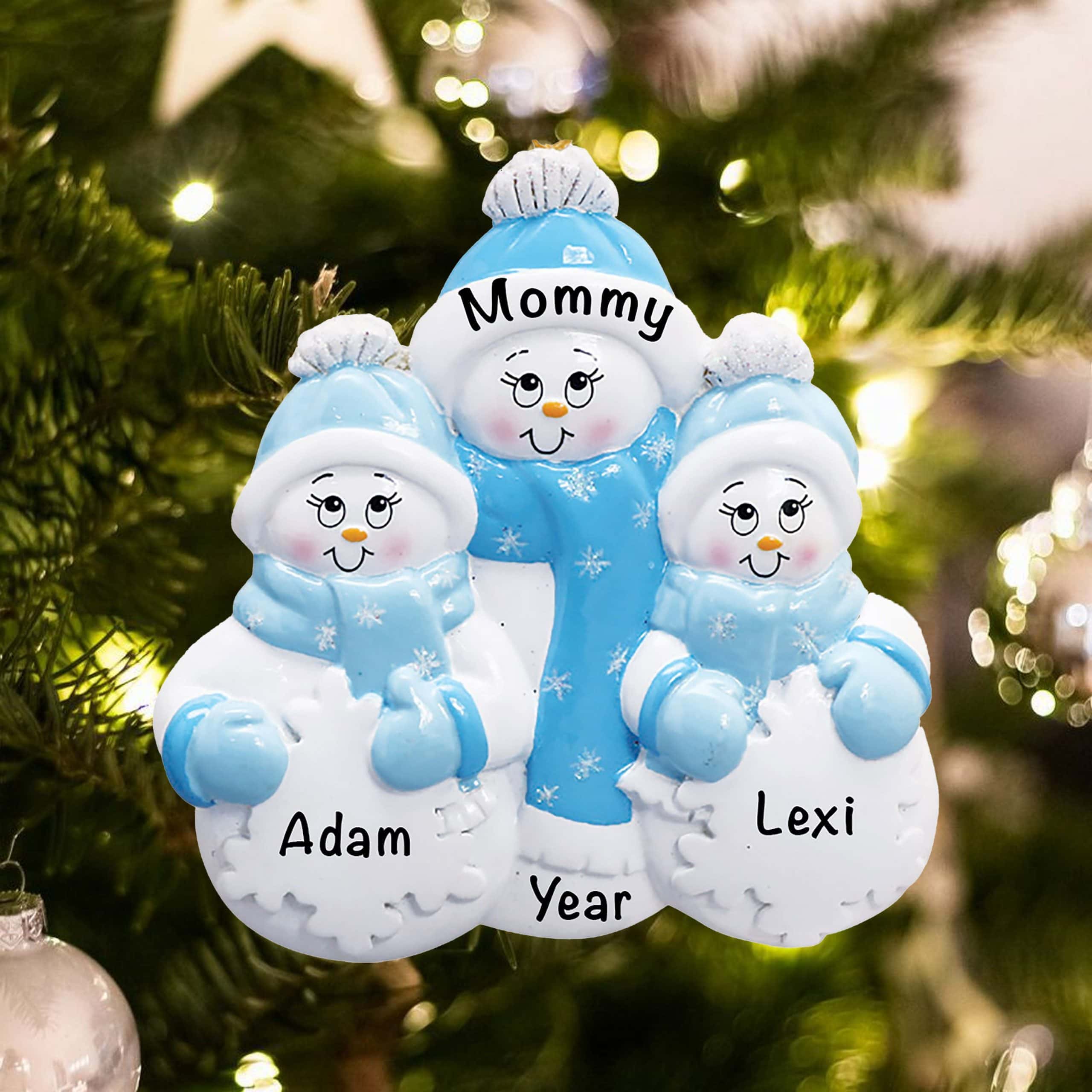 Personalized Christmas Ornament Gift Single Parent Snowman Mom w/ 2 Children