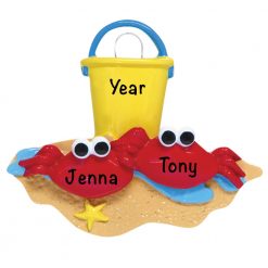 Crabs on a Beach Personalized Christmas Ornament