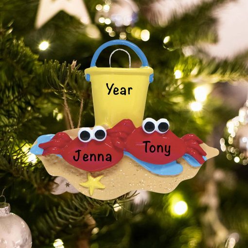 Personalized Crabs on a Beach Christmas Ornament