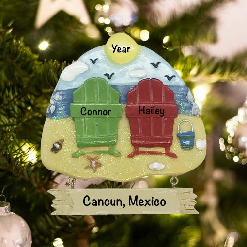 Personalized Beach Chair Couple Christmas Ornament