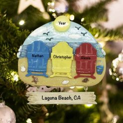 Personalized Beach Chair Family of 3 Christmas Ornament
