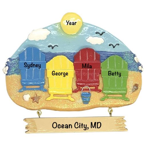 Beach Chair Family of 4 Personalized Christmas Ornament