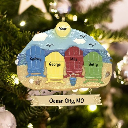 Personalized Beach Chair Family of 4 Christmas Ornament