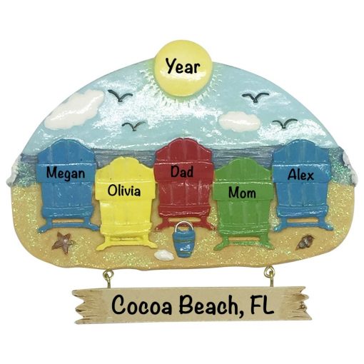 Beach Chair Family of 5 Personalized Christmas Ornament