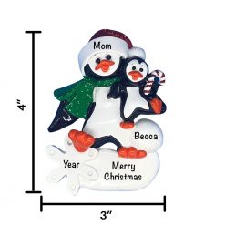 Penguin with 1 Kid Personalized Christmas Ornament