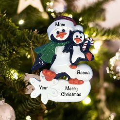 Personalized Penguin Parent with 1 Kid Christmas Ornament