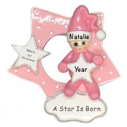 Pink Baby's 1st Christmas Star Is Born Personalized Christmas Ornament