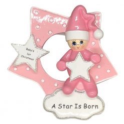 Pink Baby's 1st Christmas Star Is Born Personalized Christmas Ornament - Blank